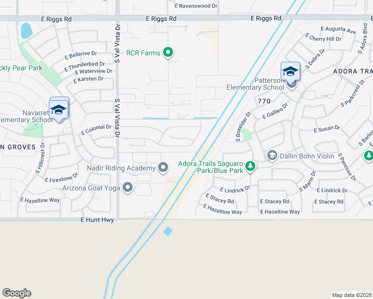 map of restaurants, bars, coffee shops, grocery stores, and more near 1843 East Gillcrest Road in Gilbert
