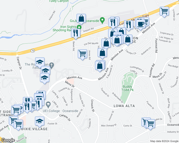 map of restaurants, bars, coffee shops, grocery stores, and more near 121 Benson Place in Oceanside