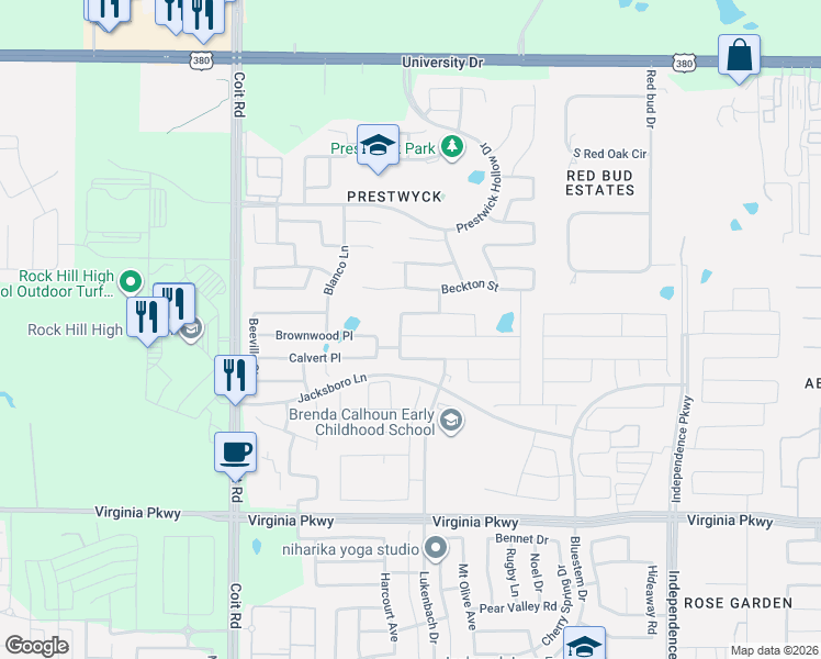 map of restaurants, bars, coffee shops, grocery stores, and more near 10701 Fort Davis Place in McKinney