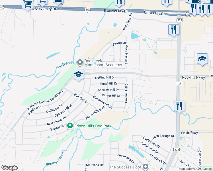 map of restaurants, bars, coffee shops, grocery stores, and more near 14020 Signal Hill Drive in Little Elm