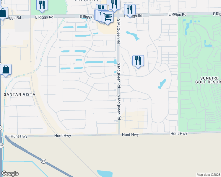 map of restaurants, bars, coffee shops, grocery stores, and more near 952 East Fieldstone Place in Chandler