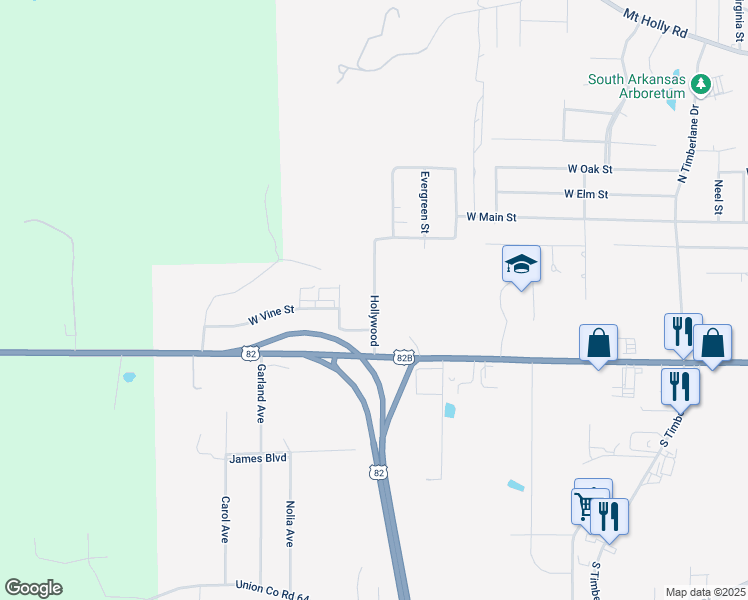 map of restaurants, bars, coffee shops, grocery stores, and more near Hollywood in El Dorado