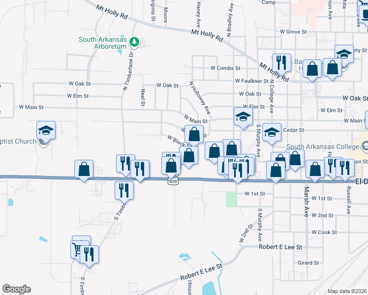 map of restaurants, bars, coffee shops, grocery stores, and more near 1411 West Block Street in El Dorado
