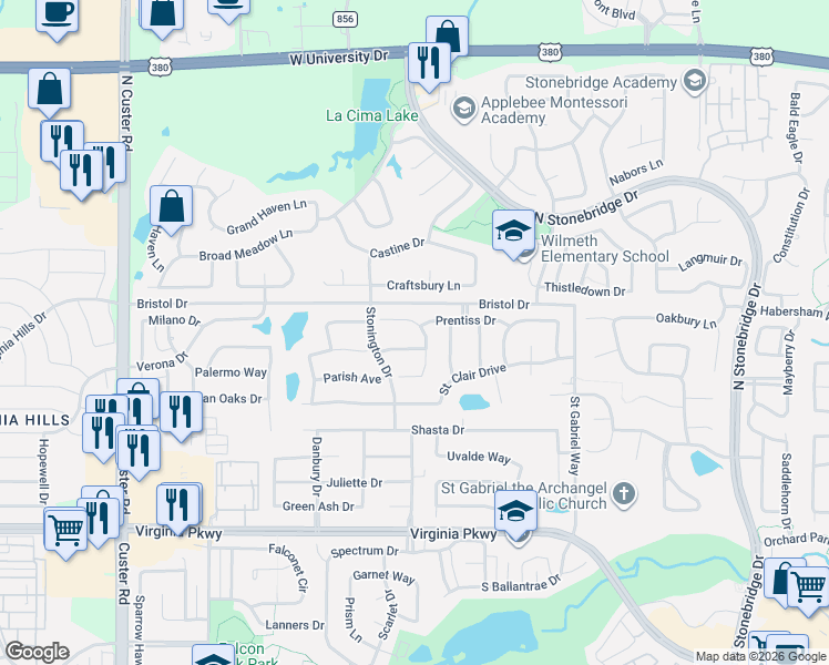 map of restaurants, bars, coffee shops, grocery stores, and more near 809 Cowan Lane in McKinney
