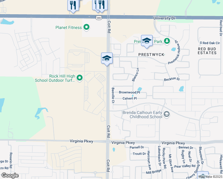 map of restaurants, bars, coffee shops, grocery stores, and more near 11012 Brownwood Place in McKinney