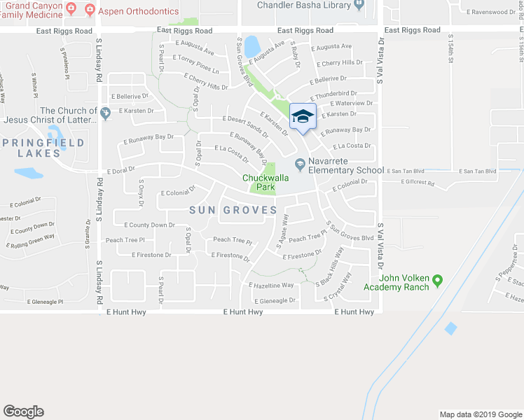 map of restaurants, bars, coffee shops, grocery stores, and more near 4581 East Westchester Drive in Chandler