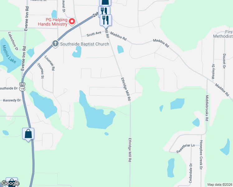 map of restaurants, bars, coffee shops, grocery stores, and more near 109 Woodmont Drive in Griffin
