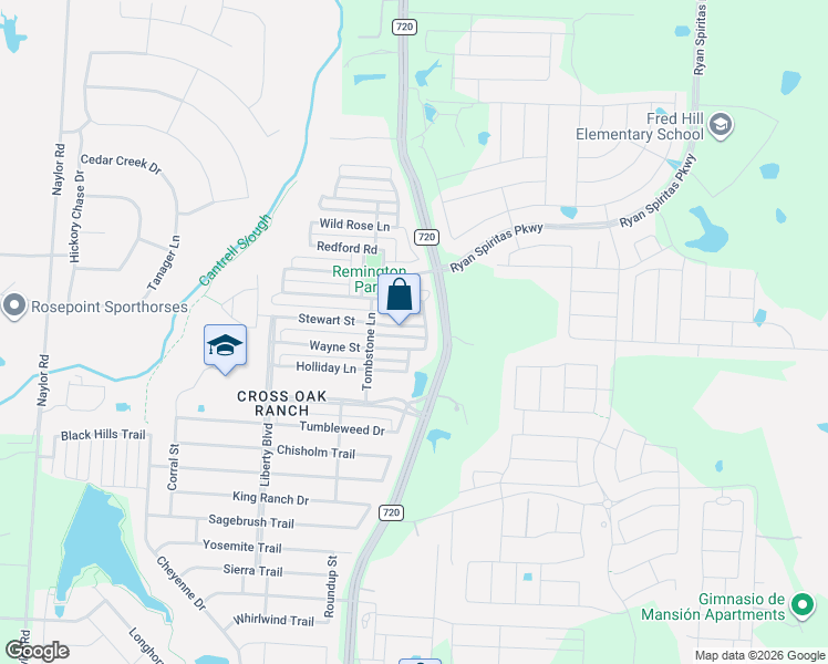 map of restaurants, bars, coffee shops, grocery stores, and more near 9208 Stewart Street in Cross Roads