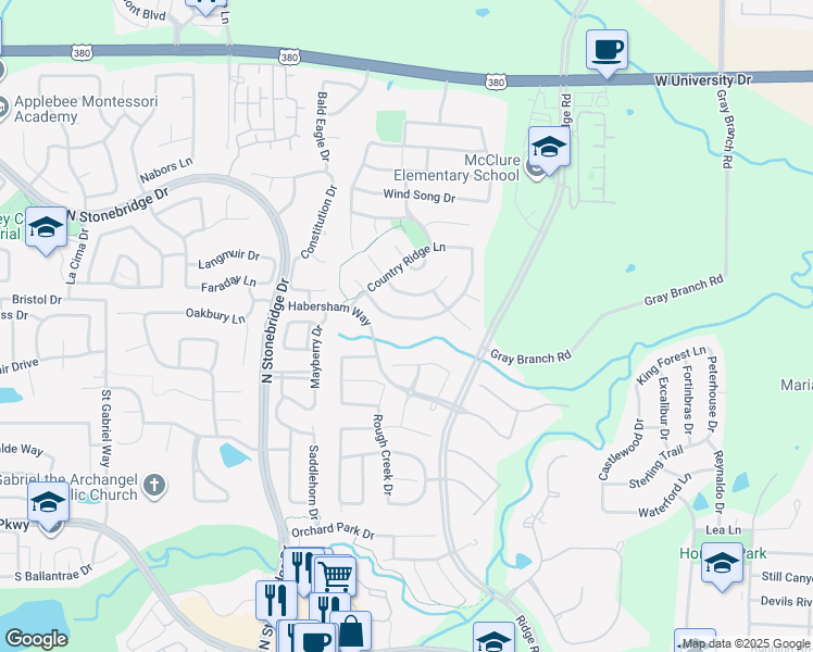 map of restaurants, bars, coffee shops, grocery stores, and more near 821 Hidden Springs Court in McKinney