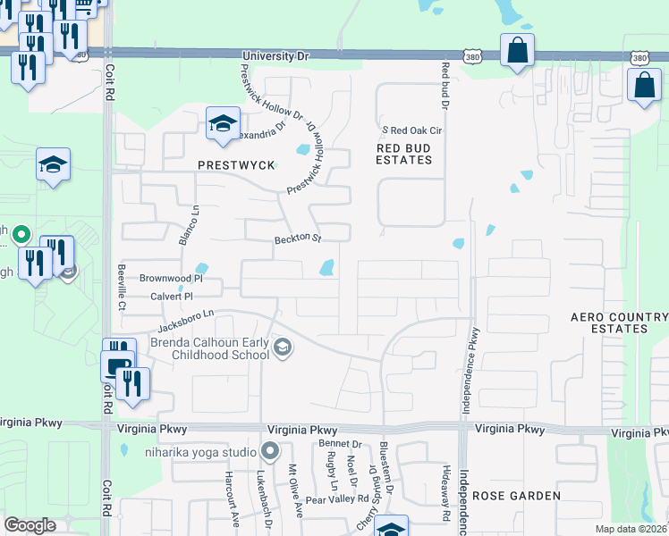 map of restaurants, bars, coffee shops, grocery stores, and more near 913 Dickens Drive in McKinney