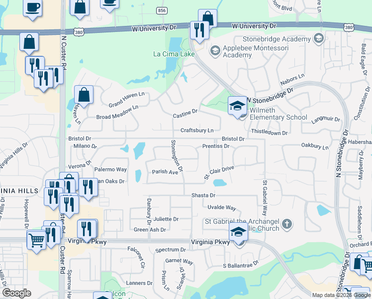 map of restaurants, bars, coffee shops, grocery stores, and more near 809 Cowan Lane in McKinney