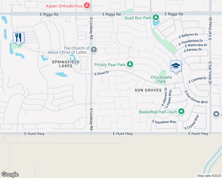 map of restaurants, bars, coffee shops, grocery stores, and more near 6614 South Pearl Drive in Chandler