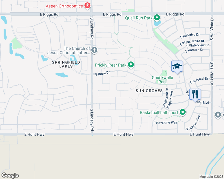 map of restaurants, bars, coffee shops, grocery stores, and more near 6614 South Pearl Drive in Chandler