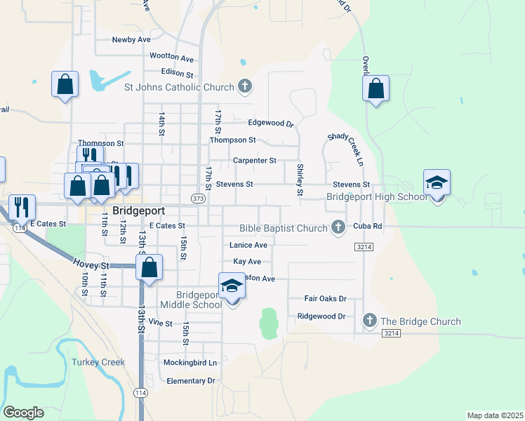 map of restaurants, bars, coffee shops, grocery stores, and more near 1812 Halsell Street in Bridgeport