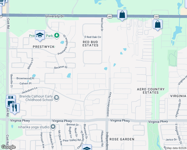 map of restaurants, bars, coffee shops, grocery stores, and more near 10105 Long Branch Drive in McKinney