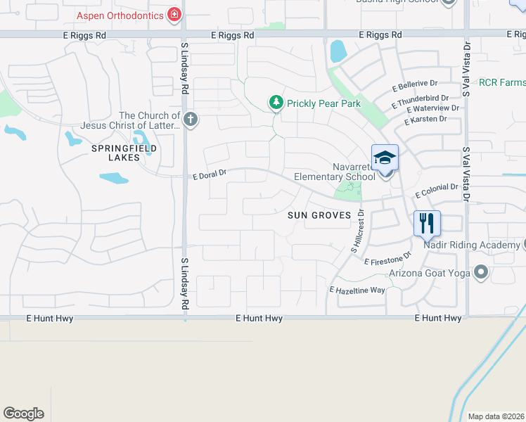 map of restaurants, bars, coffee shops, grocery stores, and more near 4234 East Westchester Drive in Chandler