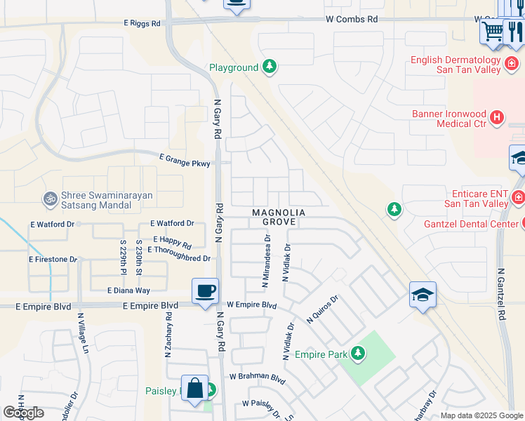 map of restaurants, bars, coffee shops, grocery stores, and more near 1358 West Danish Red Trail in San Tan Valley