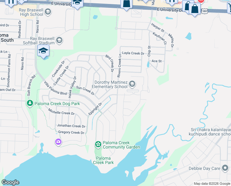 map of restaurants, bars, coffee shops, grocery stores, and more near 1224 Rivers Creek Lane in Little Elm