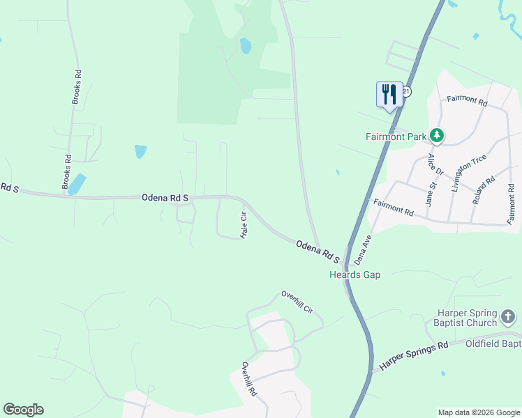 map of restaurants, bars, coffee shops, grocery stores, and more near 24 Hale Circle in Sylacauga