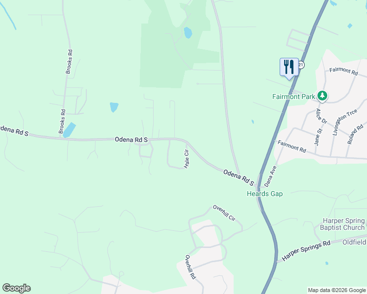 map of restaurants, bars, coffee shops, grocery stores, and more near 24 Hale Circle in Sylacauga