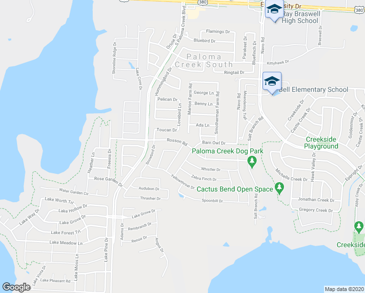 map of restaurants, bars, coffee shops, grocery stores, and more near 1017 Pigeon Hawk Drive in Little Elm