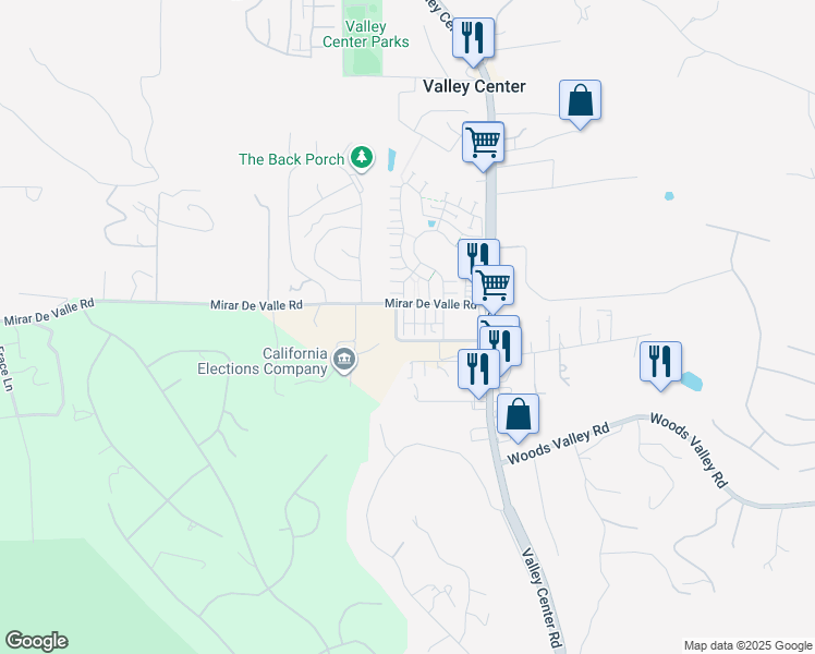 map of restaurants, bars, coffee shops, grocery stores, and more near 13625 Gray Hawk Way in Valley Center