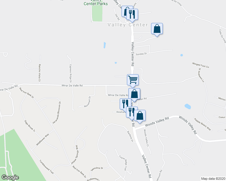 map of restaurants, bars, coffee shops, grocery stores, and more near 27522 Valley Center Road in Valley Center