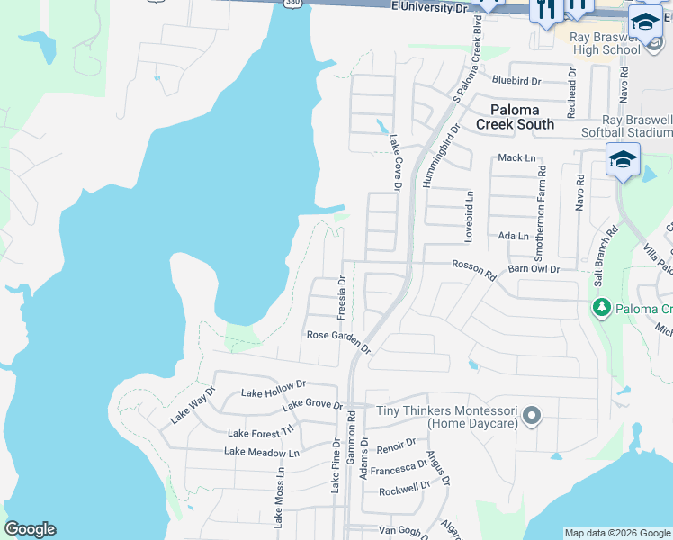 map of restaurants, bars, coffee shops, grocery stores, and more near 1109 Freesia Drive in Little Elm