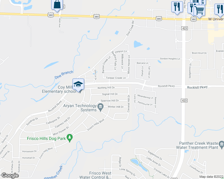map of restaurants, bars, coffee shops, grocery stores, and more near 14020 Signal Hill Drive in Little Elm