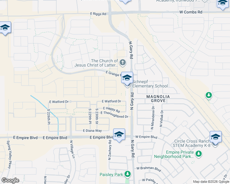 map of restaurants, bars, coffee shops, grocery stores, and more near 23080 East Stacey Road in Queen Creek