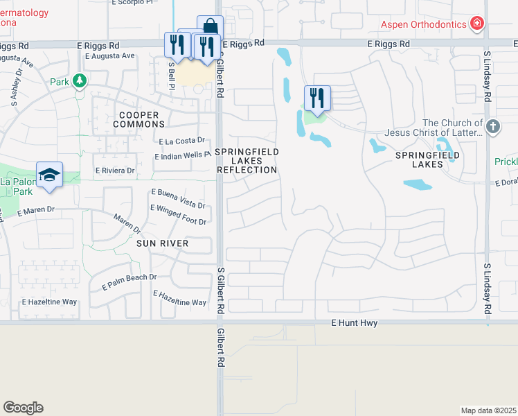 map of restaurants, bars, coffee shops, grocery stores, and more near 3105 East Winged Foot Drive in Chandler