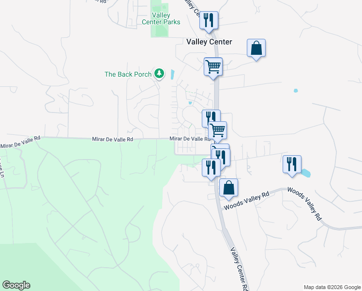 map of restaurants, bars, coffee shops, grocery stores, and more near 27522 Valley Center Road in Valley Center
