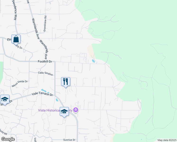 map of restaurants, bars, coffee shops, grocery stores, and more near 2261 Edgehill Road in Vista
