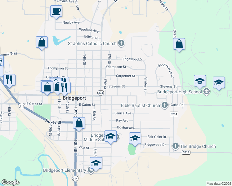 map of restaurants, bars, coffee shops, grocery stores, and more near 1706 Halsell Street in Bridgeport
