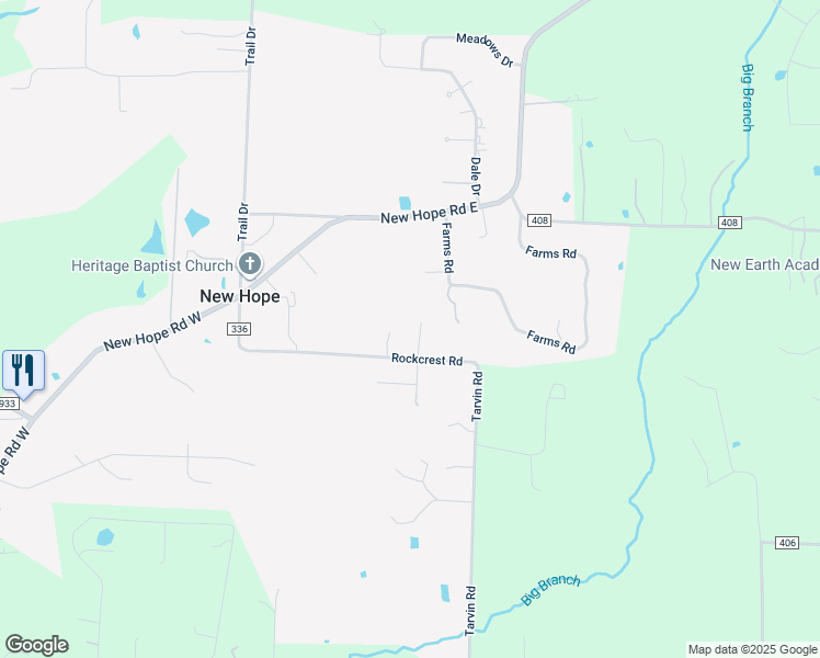 map of restaurants, bars, coffee shops, grocery stores, and more near 421 Rockcrest Road in McKinney