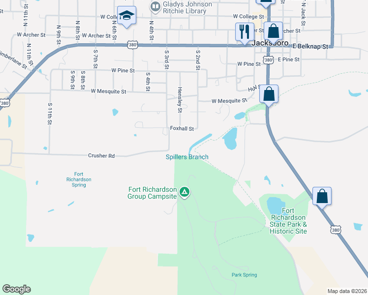 map of restaurants, bars, coffee shops, grocery stores, and more near 934 Crusher Road in Jacksboro
