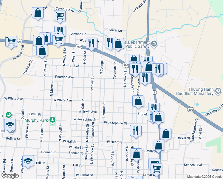 map of restaurants, bars, coffee shops, grocery stores, and more near 503 West Leland Avenue in McKinney
