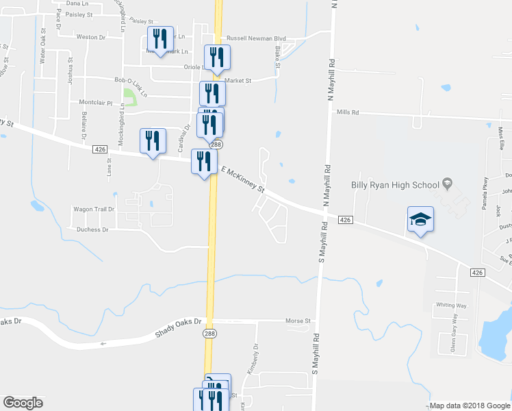 map of restaurants, bars, coffee shops, grocery stores, and more near 1309 Duchess Drive in Denton