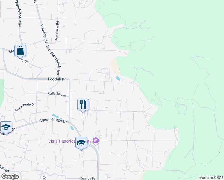 map of restaurants, bars, coffee shops, grocery stores, and more near 2261 Edgehill Road in Vista
