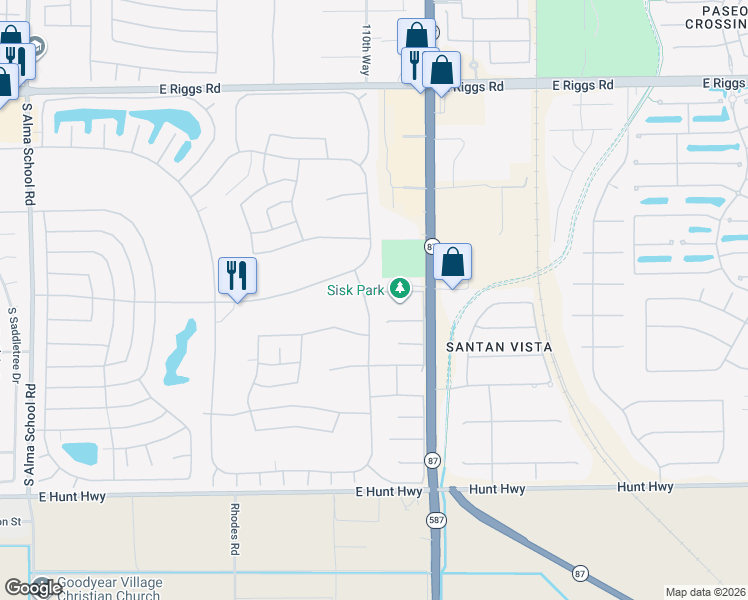 map of restaurants, bars, coffee shops, grocery stores, and more near 11110 East East Drive in Sun Lakes