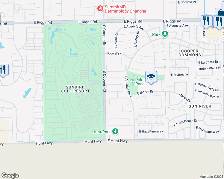 map of restaurants, bars, coffee shops, grocery stores, and more near 2042 East Desert Inn Drive in Chandler