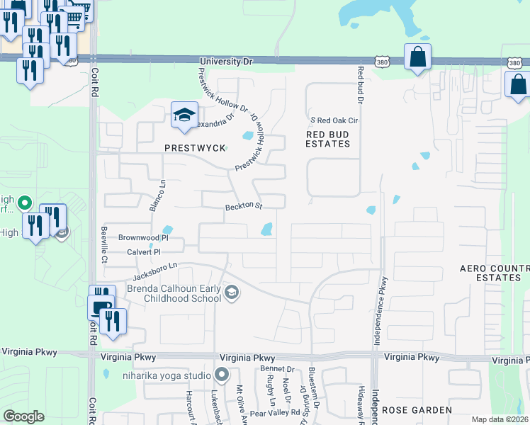 map of restaurants, bars, coffee shops, grocery stores, and more near 1001 Tollcross Drive in McKinney