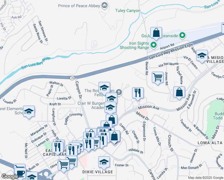 map of restaurants, bars, coffee shops, grocery stores, and more near 901 Hillcrest Place in Oceanside
