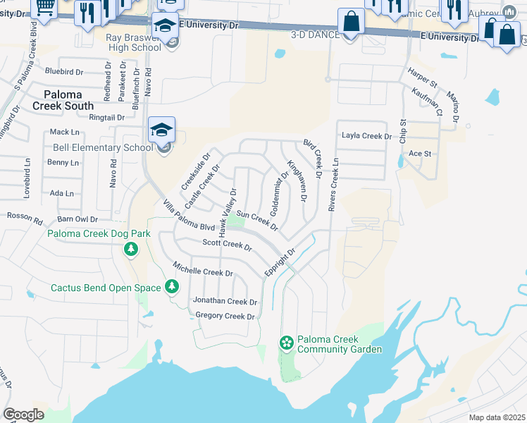 map of restaurants, bars, coffee shops, grocery stores, and more near 929 Green Coral Drive in Little Elm