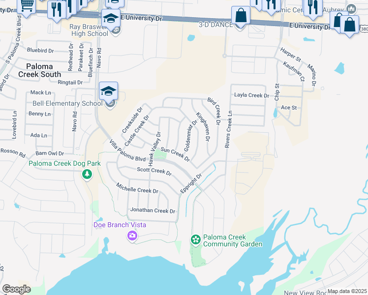 map of restaurants, bars, coffee shops, grocery stores, and more near 920 Goldenmist Drive in Little Elm