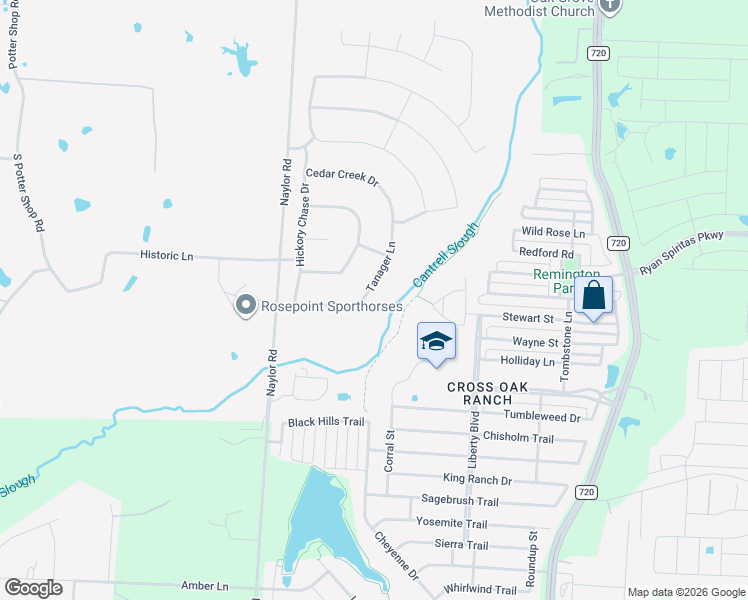 map of restaurants, bars, coffee shops, grocery stores, and more near 11101 Tanager Lane in Cross Roads