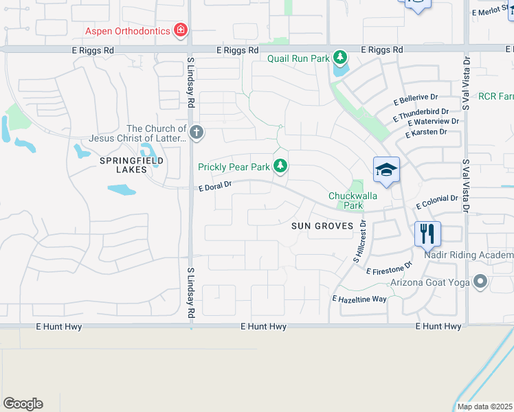 map of restaurants, bars, coffee shops, grocery stores, and more near 4202 East Colonial Drive in Chandler