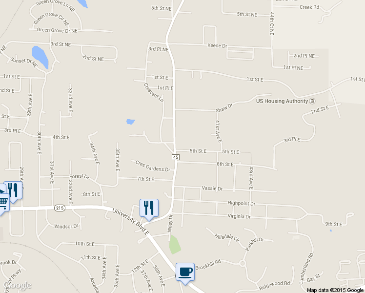 map of restaurants, bars, coffee shops, grocery stores, and more near 3812 5th St E in Tuscaloosa