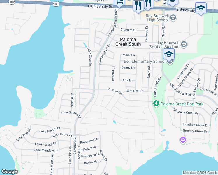 map of restaurants, bars, coffee shops, grocery stores, and more near 1420 Toucan Drive in Little Elm