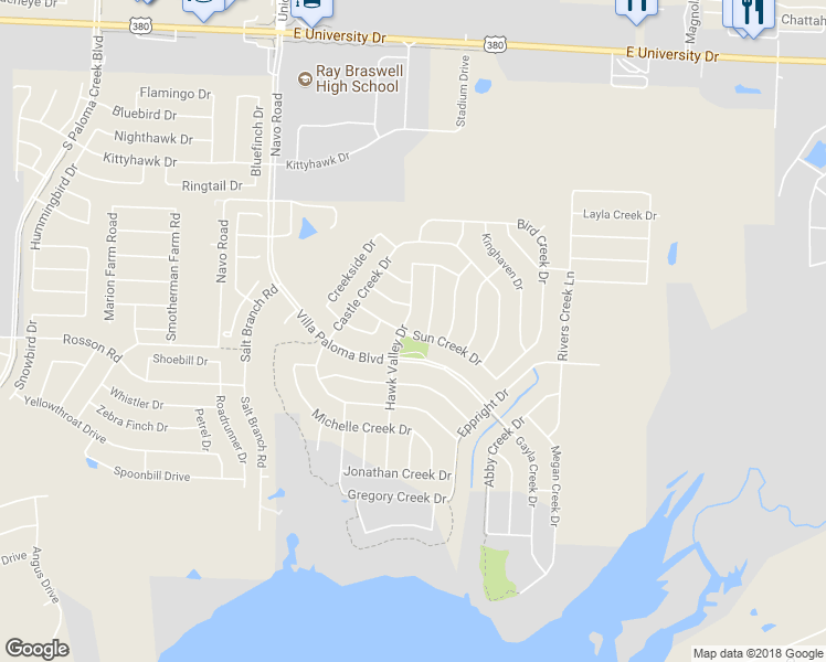 map of restaurants, bars, coffee shops, grocery stores, and more near 2305 Sun Creek Drive in Little Elm